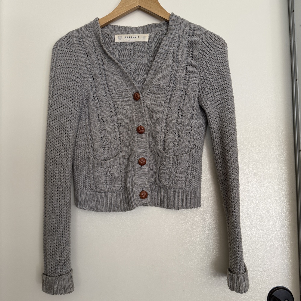 ZARA Knit Gray Cable Knit Cardigan